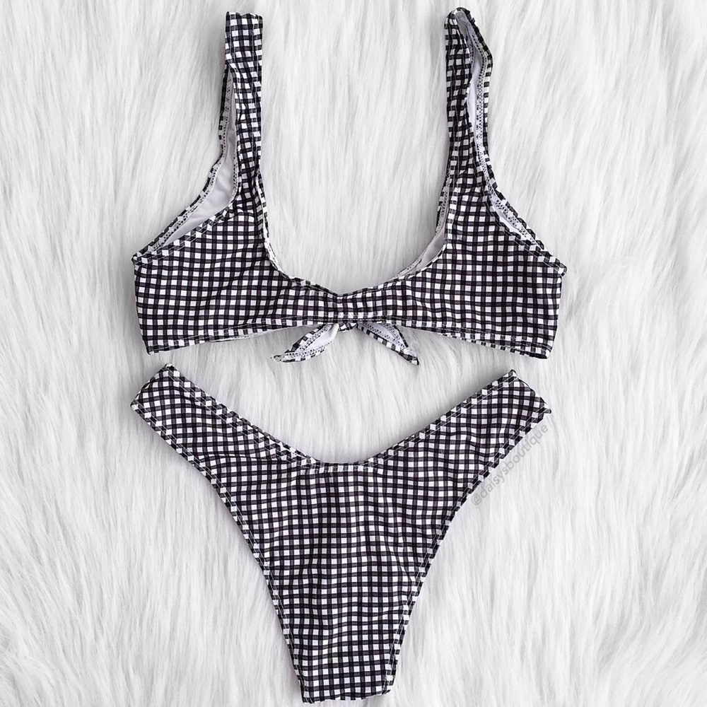 black & white gingham knot bikini - Picture 3 of 5